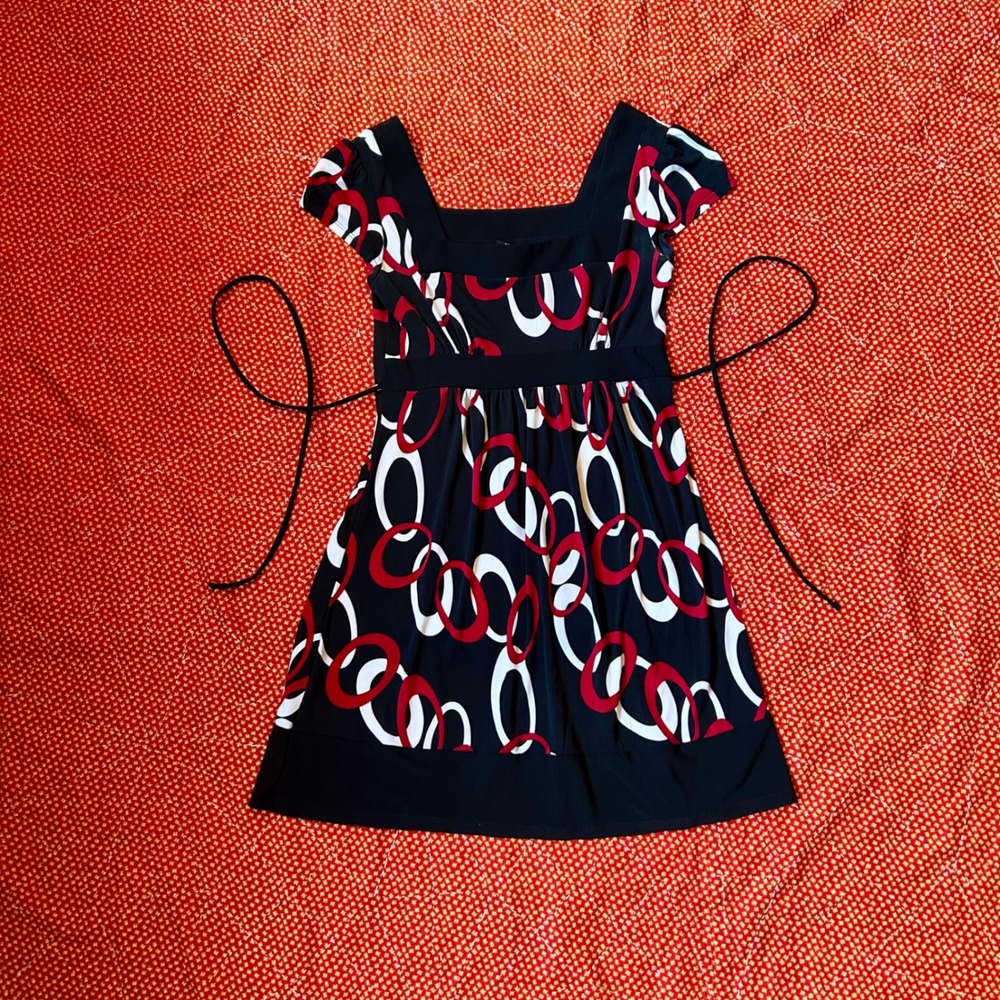 Wrapper Vintage 2000s Red White Black Geometric Print mini Dress M